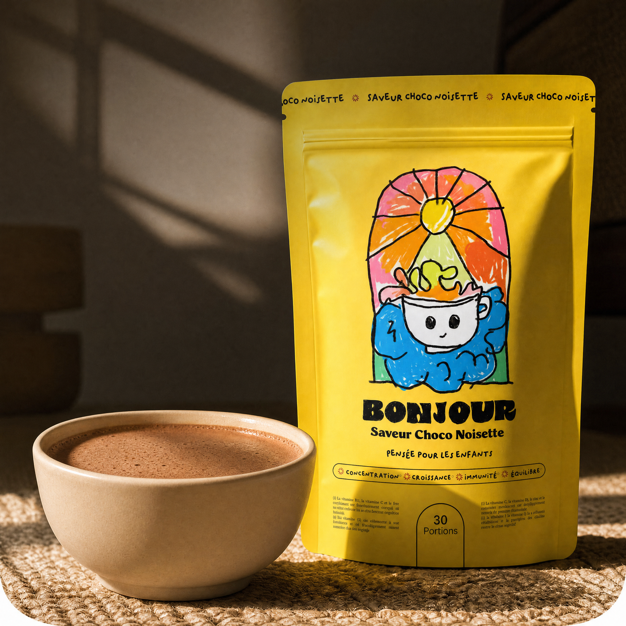 bonjourdrink image of a cup of beverage and the packaging